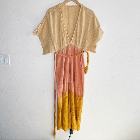 Z&L EUROPE Deep V-Neck Tassel Rope Belt Ombre Maxi Dress / Swim Cover Up - Picture 3 of 10